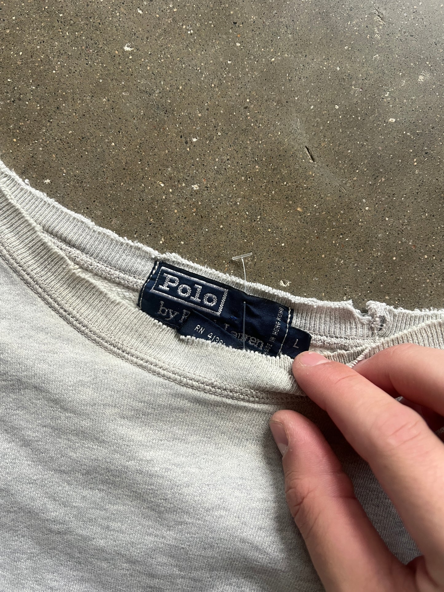 Vintage Faded Distressed Grey Polo Crew - L