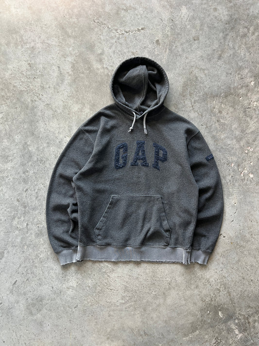 Vintage Grey Gap Spellout Fleece Hoodie - M