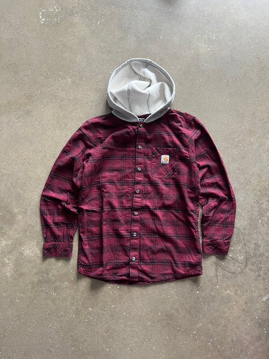 Vintage Red Carhartt Flannel Hoodie - XS