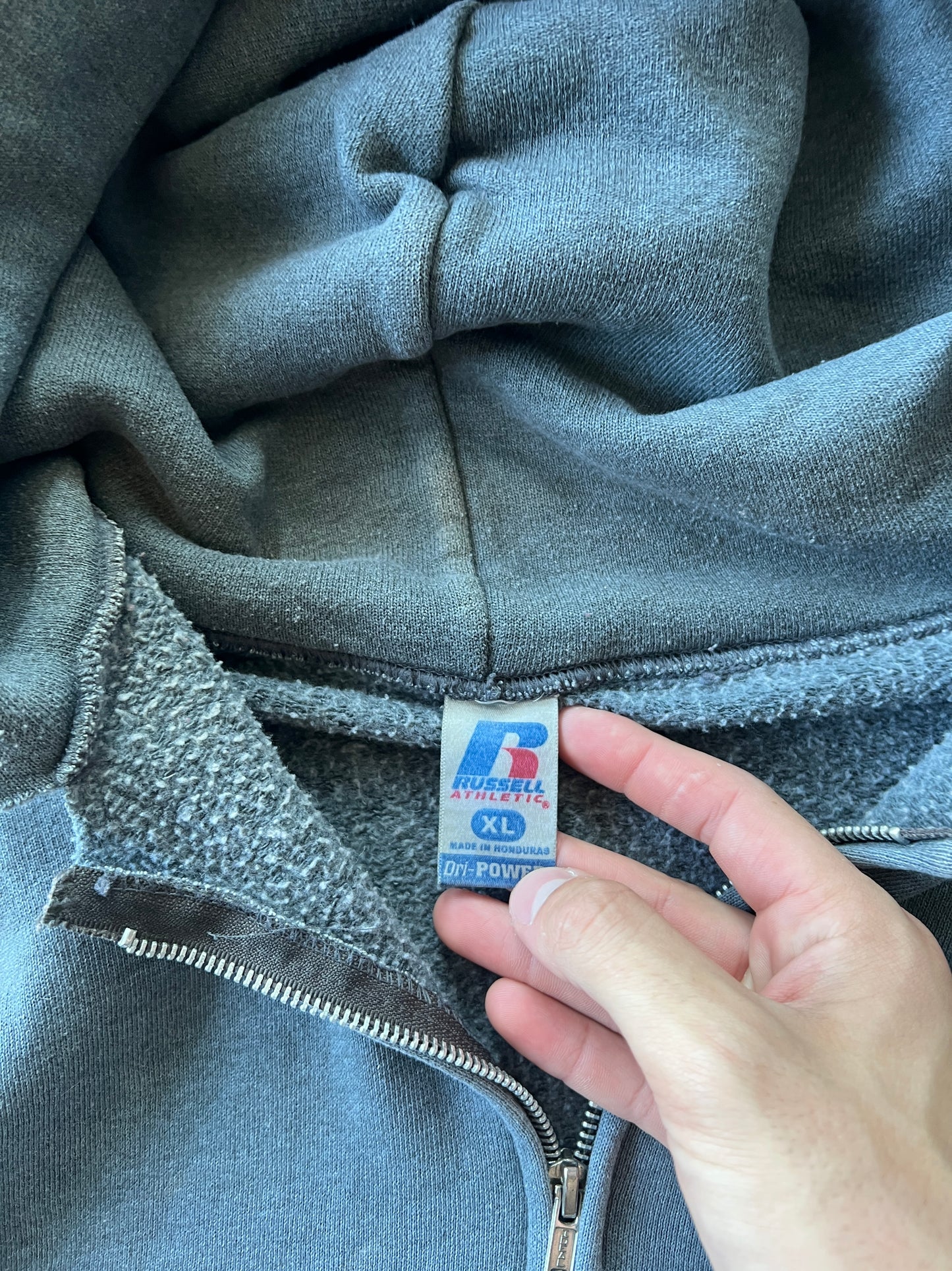 Vintage Faded Grey Russell Athletic Hoodie - XL