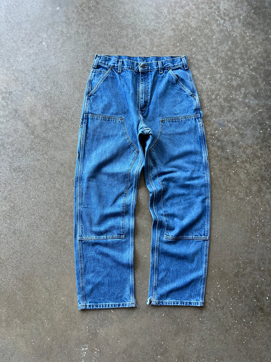 Vintage Denim Blue Carhartt Double-Knee Pants - 34x32