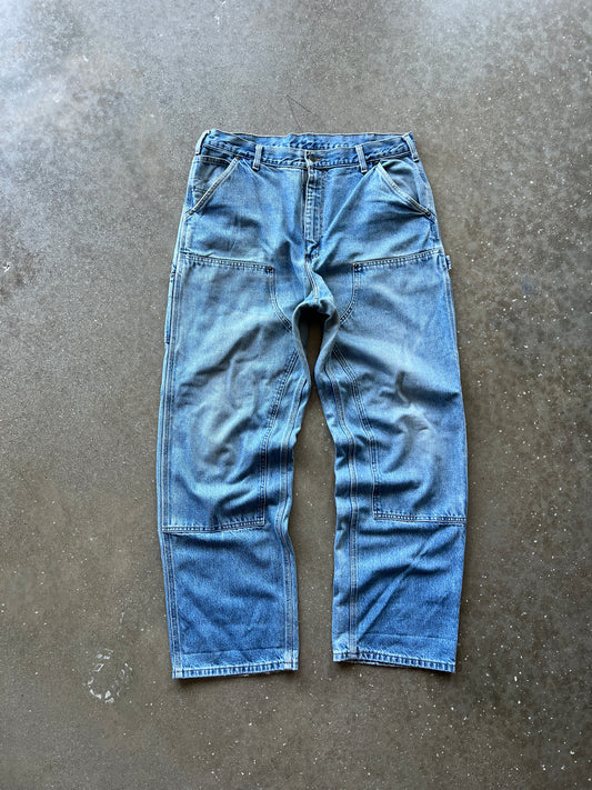 Vintage Faded Blue Carhartt Double Knee Pants - 36x32