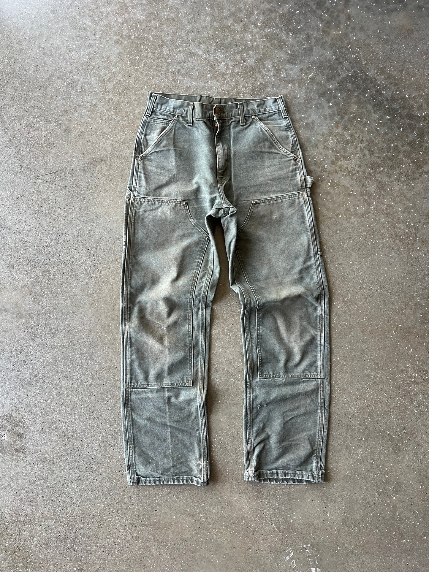 Vintage Faded Green Carhartt Double Knee Pants - 30x32