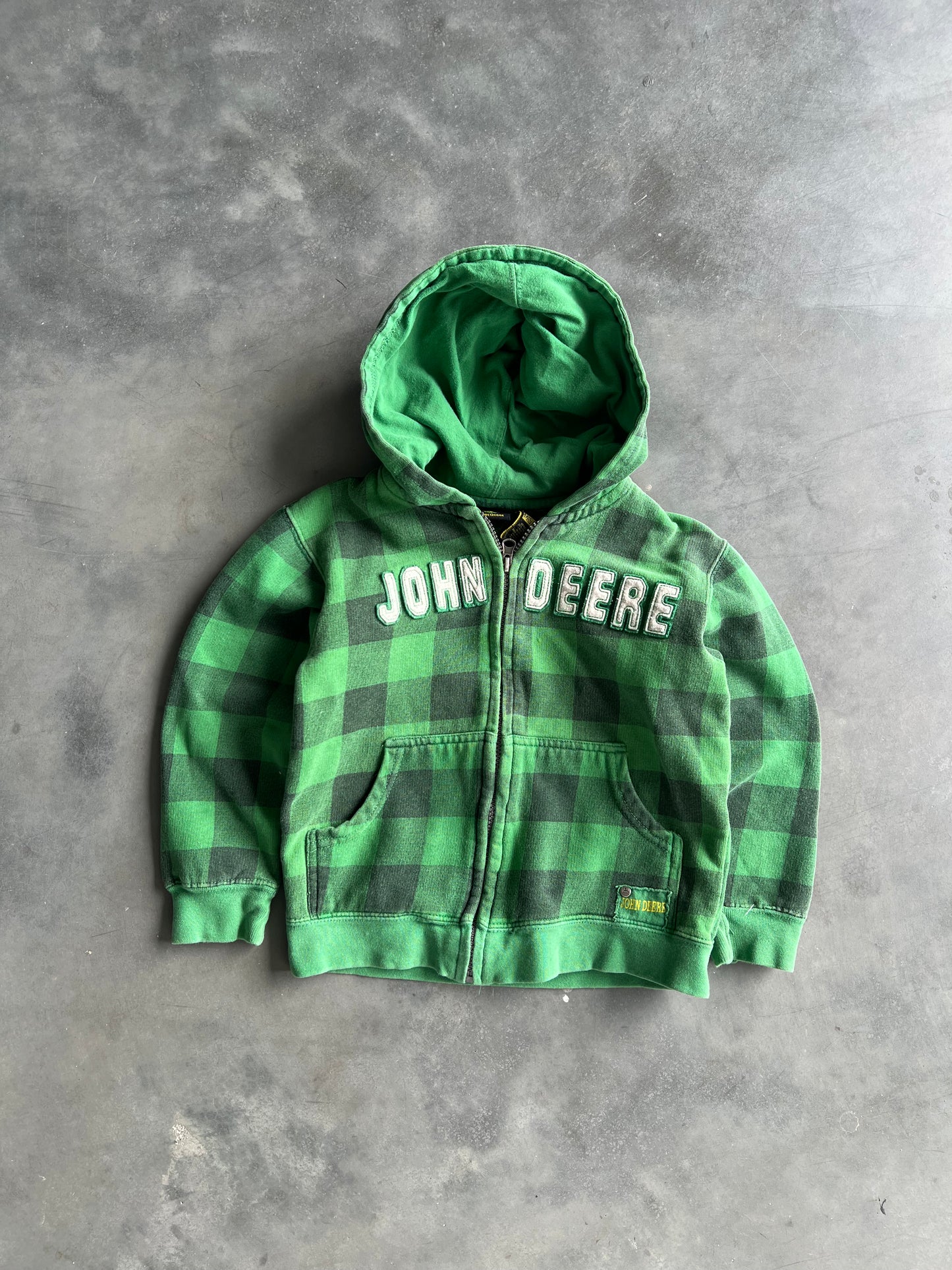 Vintage Green John Deer Zip Up Hoodie - M