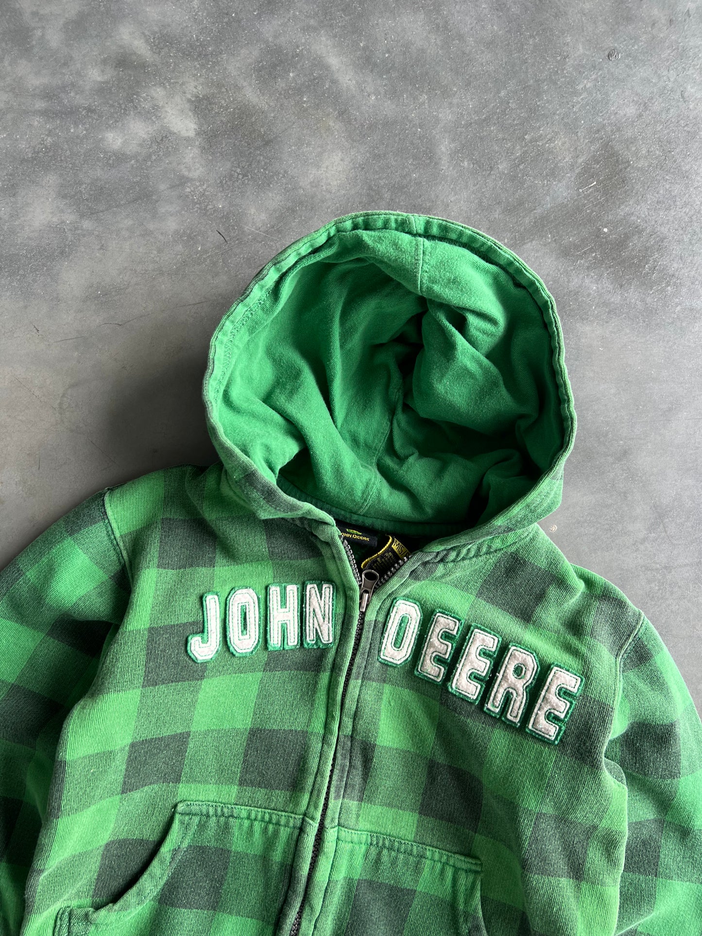 Vintage Green John Deer Zip Up Hoodie - M