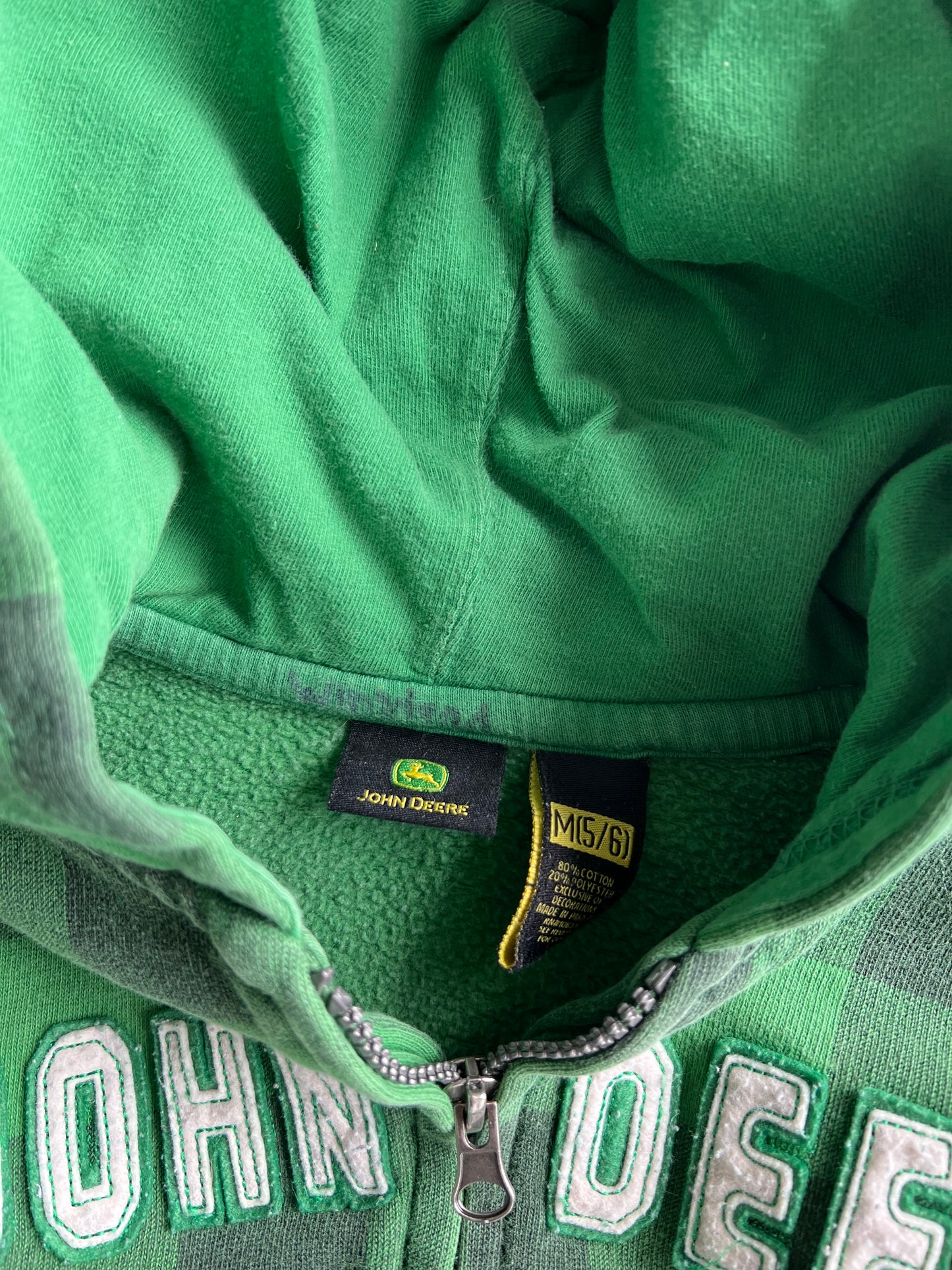 Vintage Green John Deer Zip Up Hoodie - M