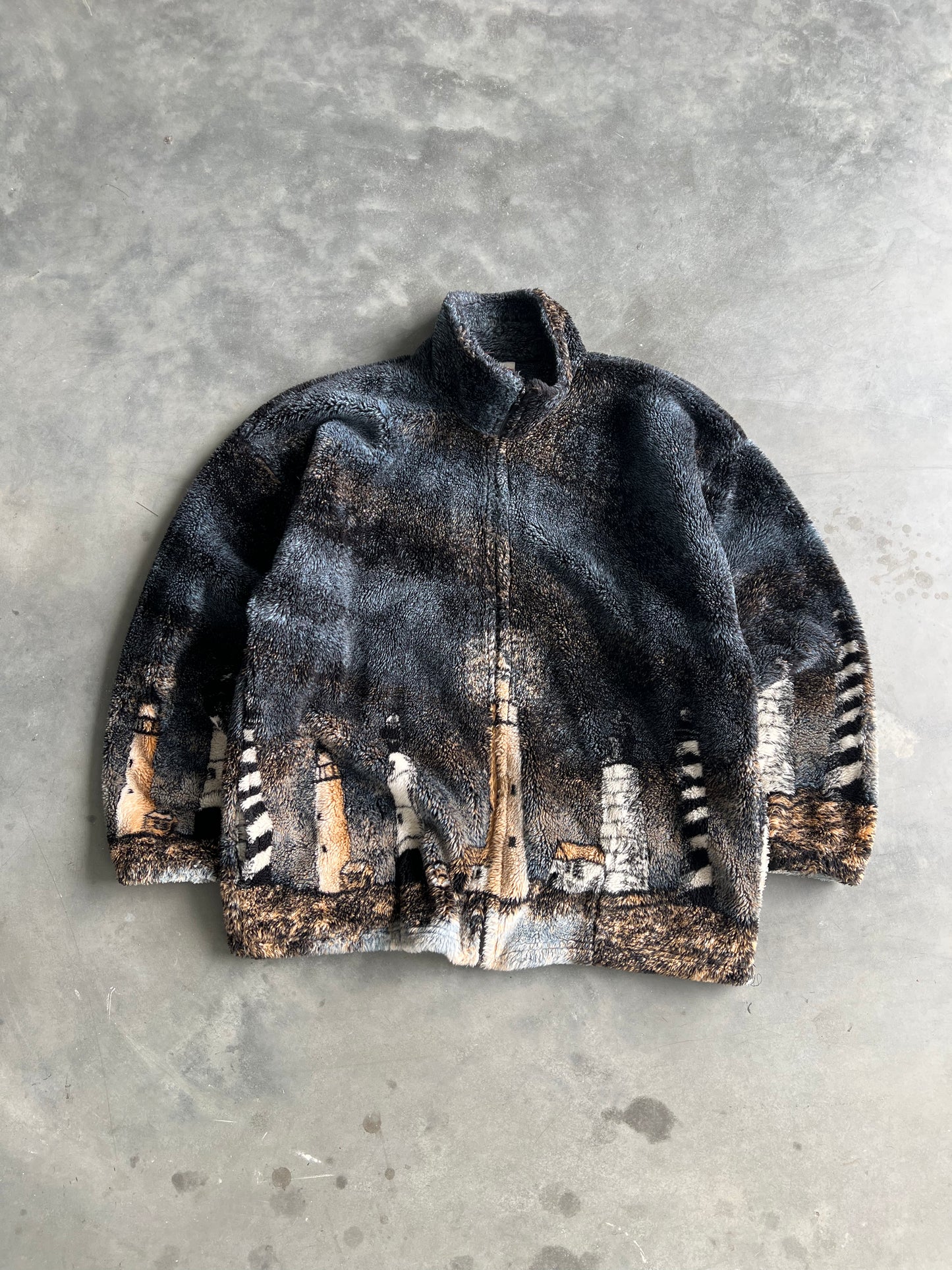 Vintage Light House Wrap Around Fleece Jacket - XXL
