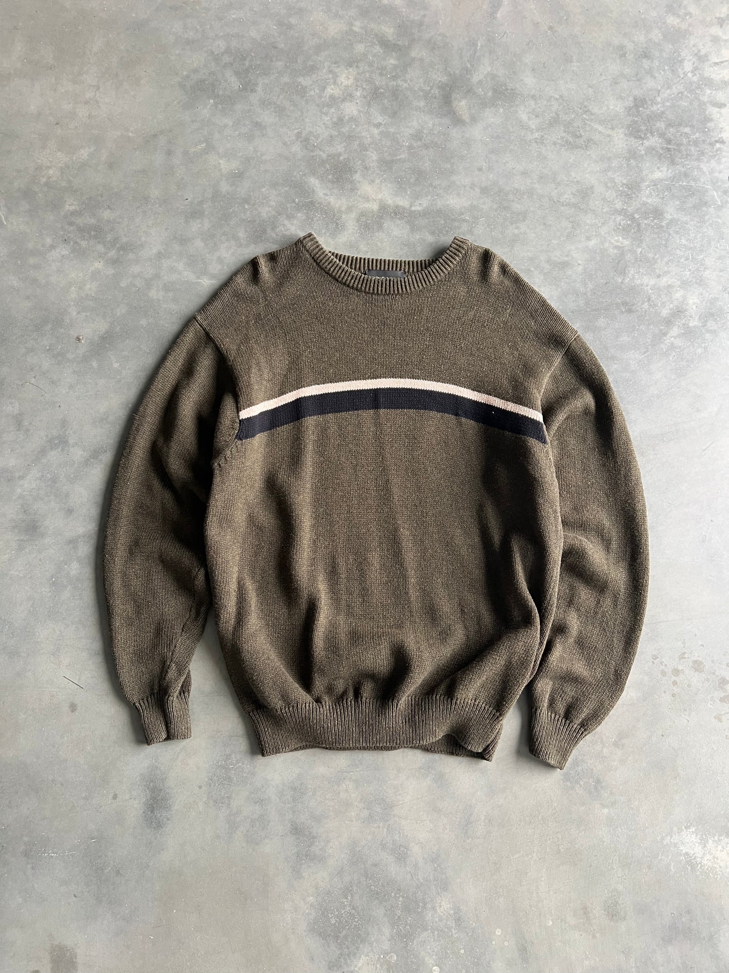 Vintage Dark Green Stripped Knit Sweater - XLT