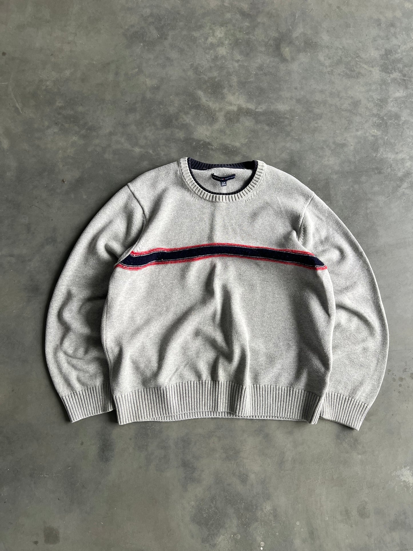 Vintage Grey Stripped Tommy Hilfiger Sweater - XL