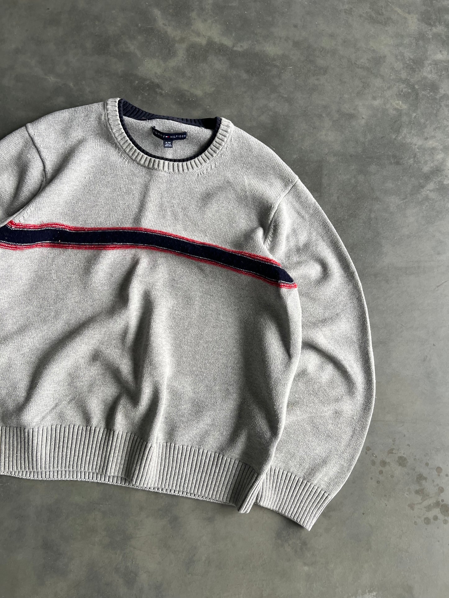 Vintage Grey Stripped Tommy Hilfiger Sweater - XL