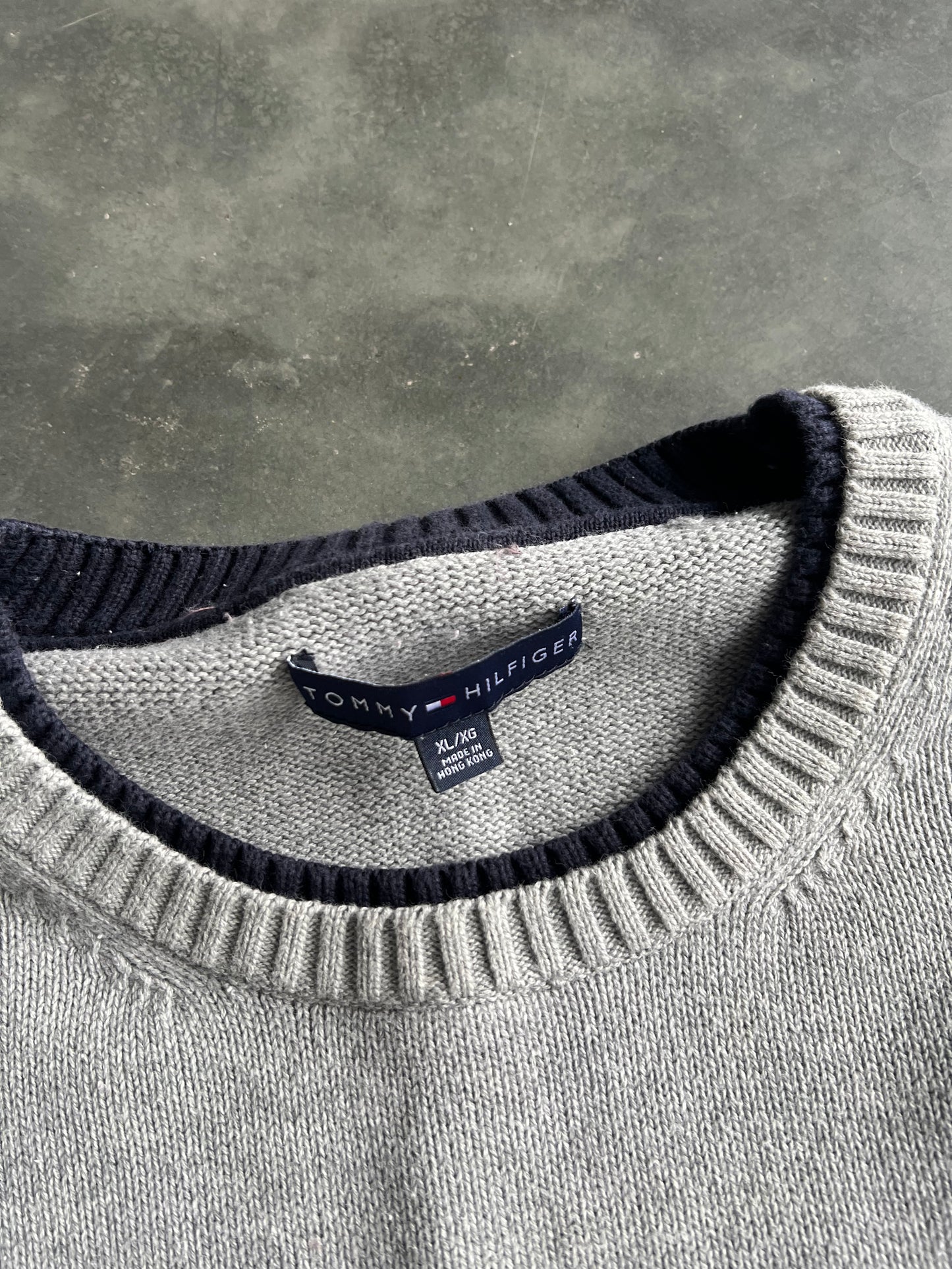 Vintage Grey Stripped Tommy Hilfiger Sweater - XL
