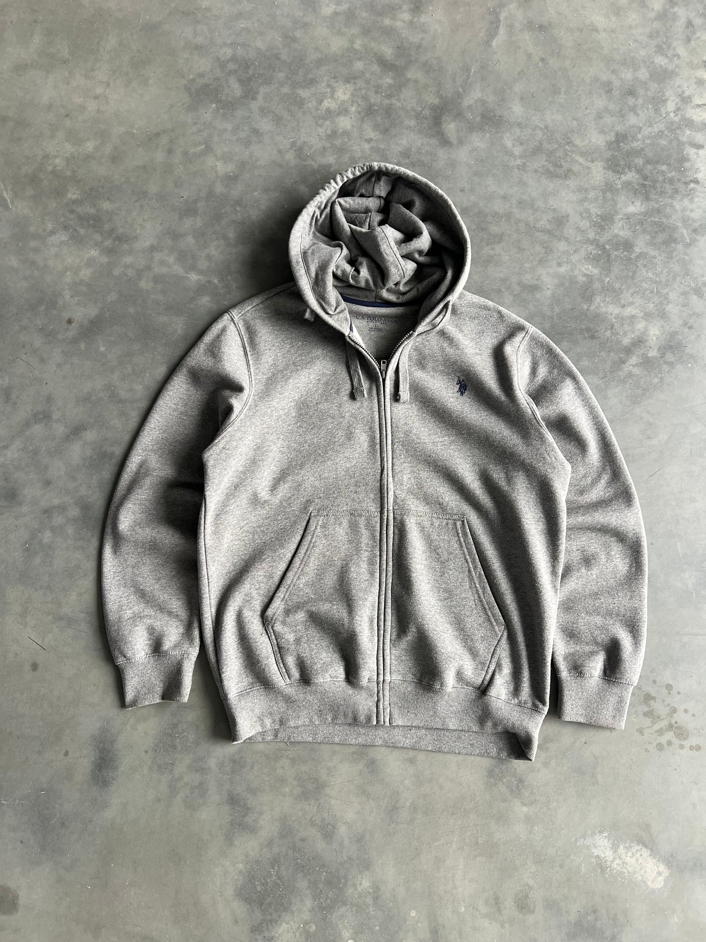 Vintage Heather Grey Polo Zip Up Hoodie - L