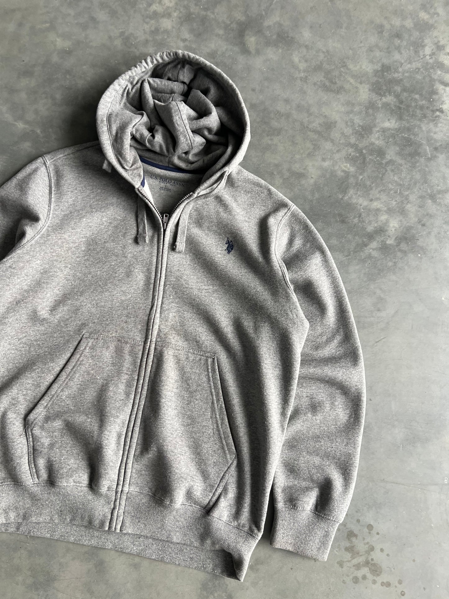 Vintage Heather Grey Polo Zip Up Hoodie - L