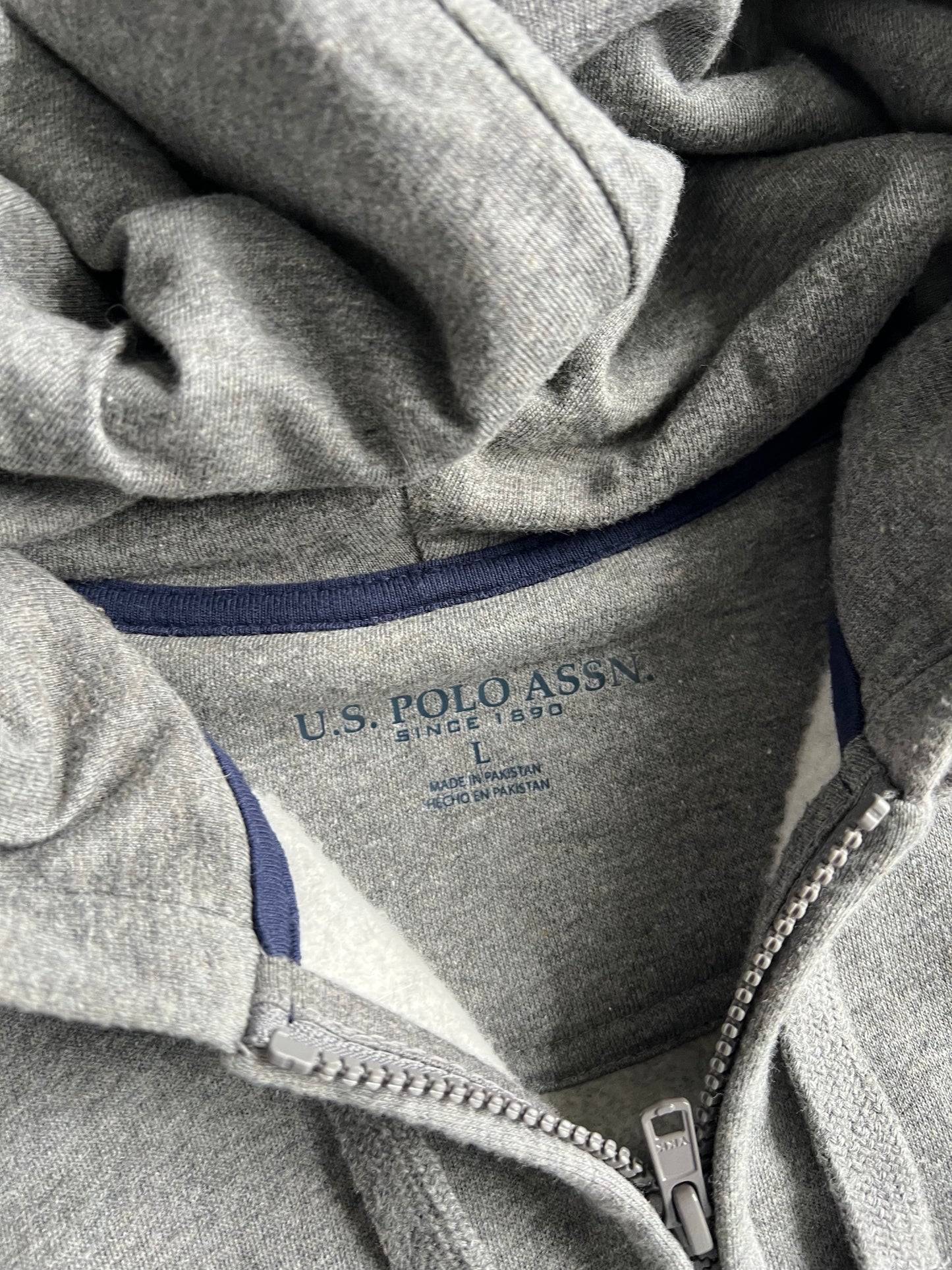 Vintage Heather Grey Polo Zip Up Hoodie - L