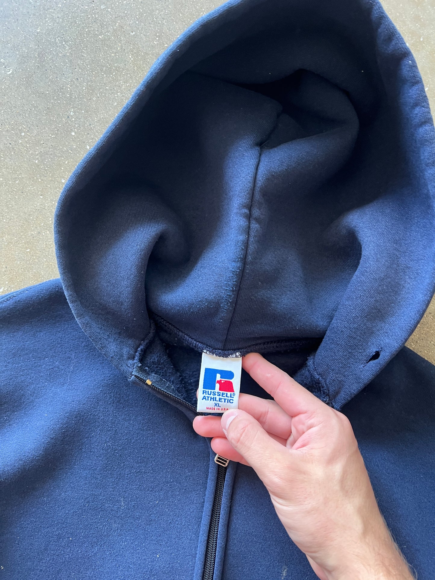 Vintage Navy Blue Russell Hoodie - XL