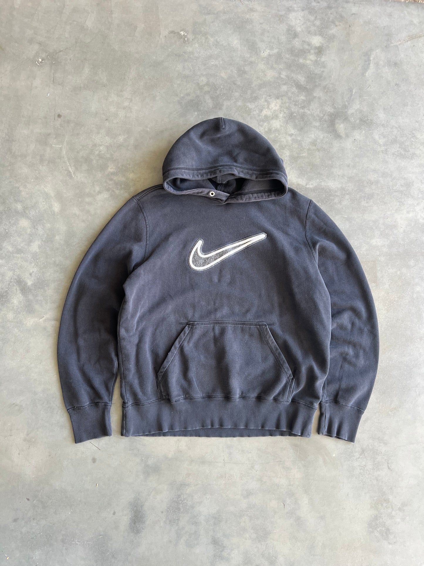 Vintage Faded Black Nike Swoosh Hoodie - L