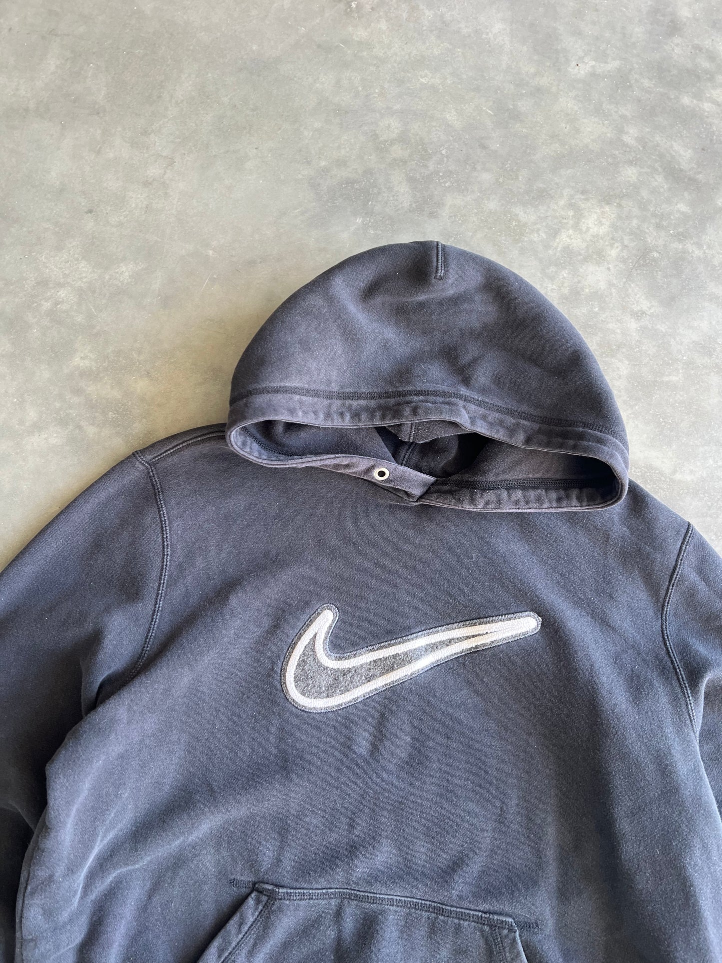 Vintage Faded Black Nike Swoosh Hoodie - L