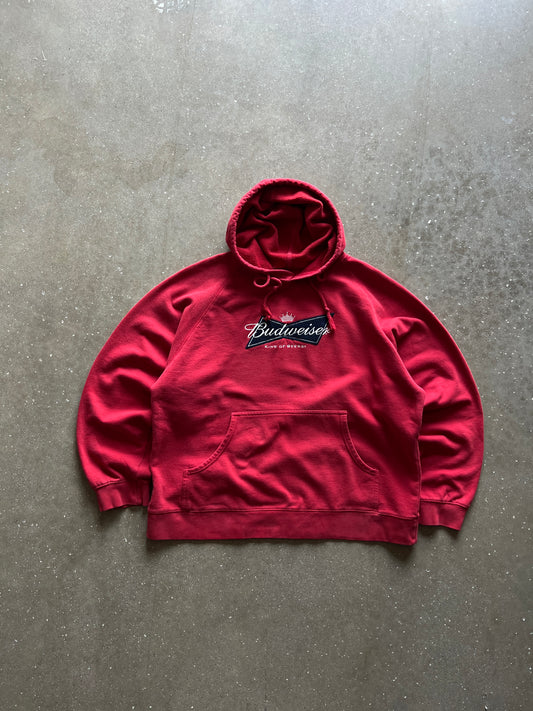 Vintage Red Budweiser Spellout Hoodie - XL