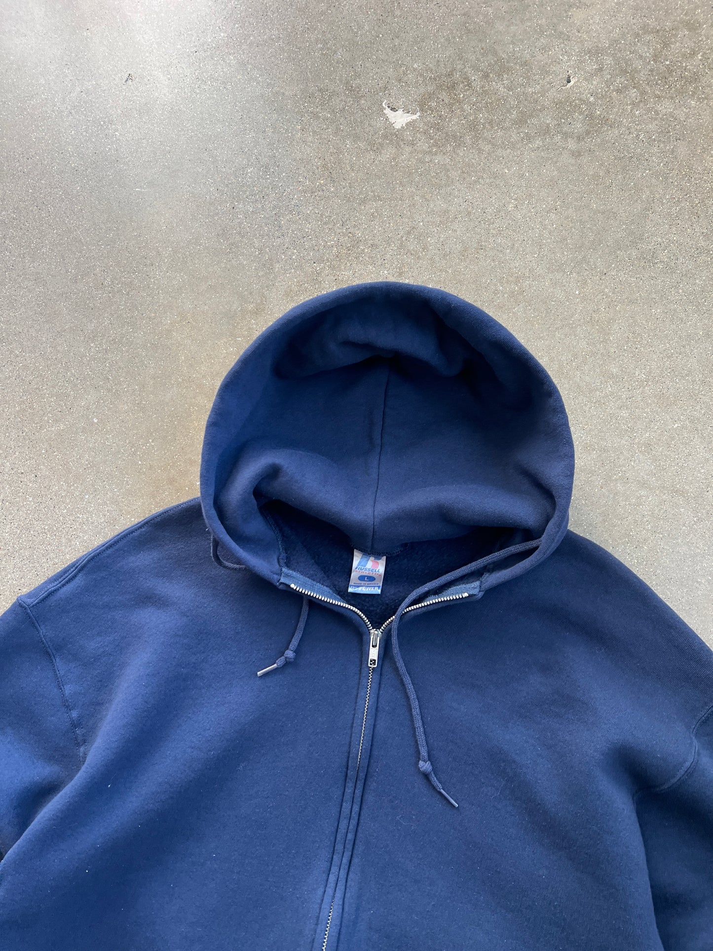 Vintage Navy Blue Russell Zip Up Hoodie - L