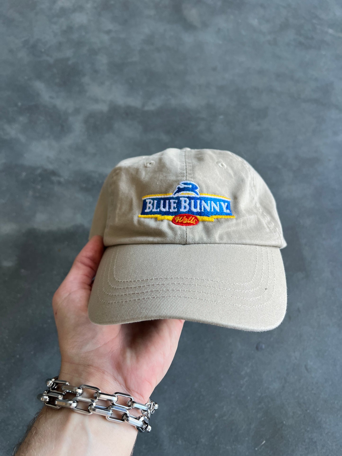 Vintage Cream Blue Bunny Hat