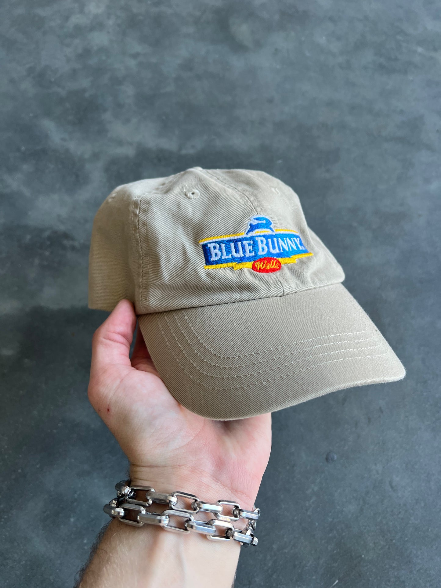 Vintage Cream Blue Bunny Hat