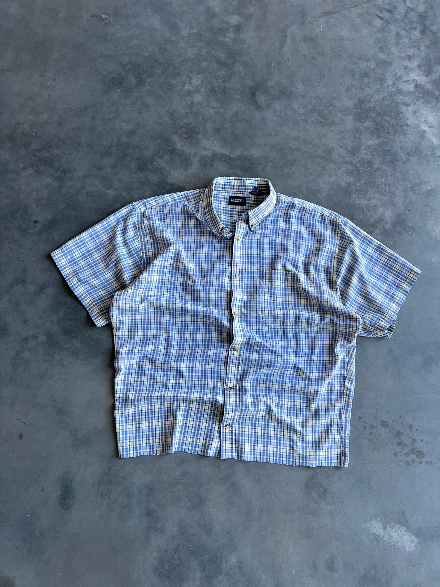 Vintage Yellow & Blue Button Up Shirt - XL