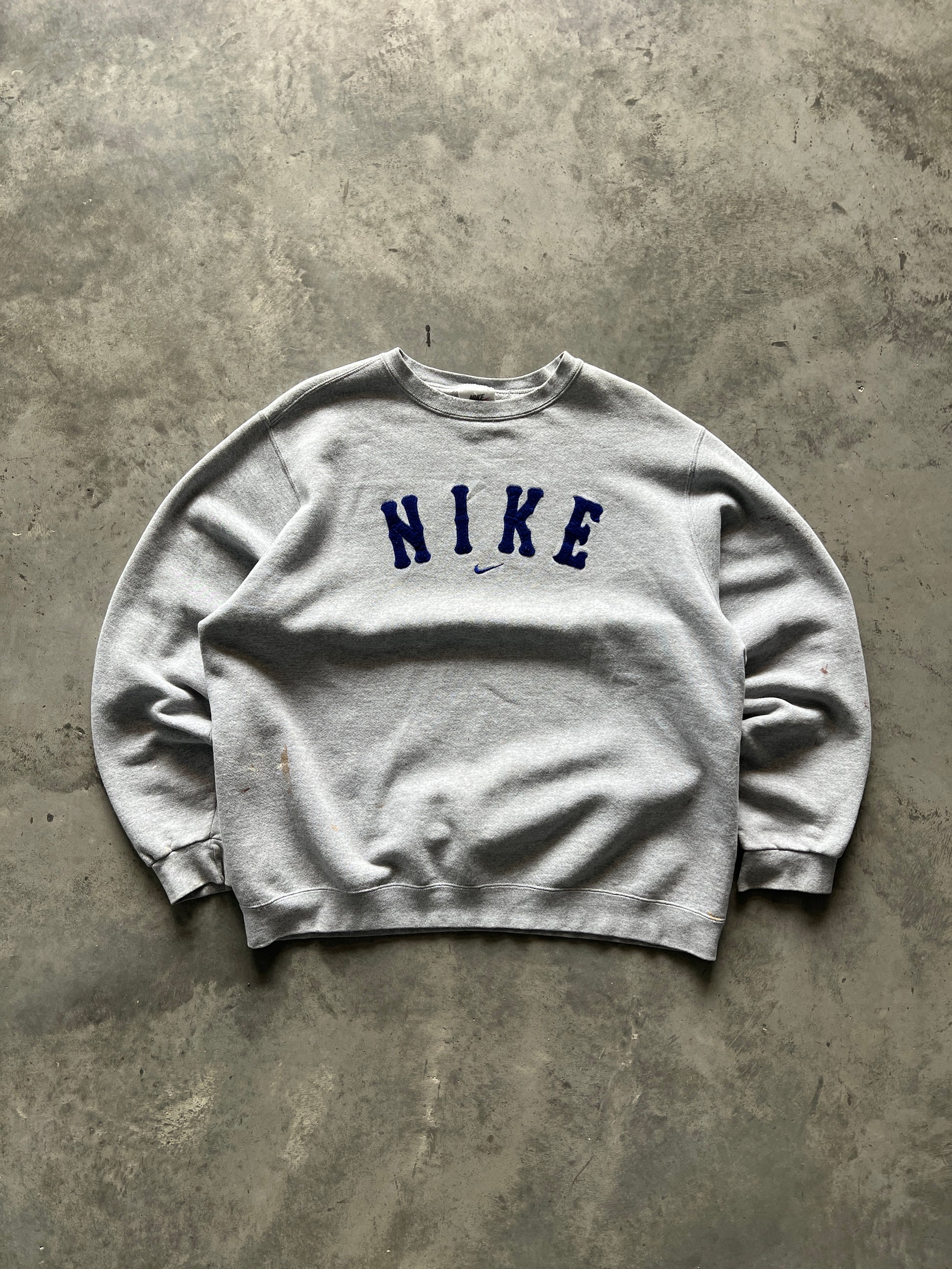Vintage Distressed Grey Nike Spellout Crew - XL