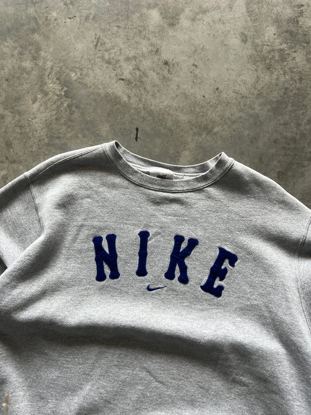 Vintage Distressed Grey Nike Spellout Crew - XL