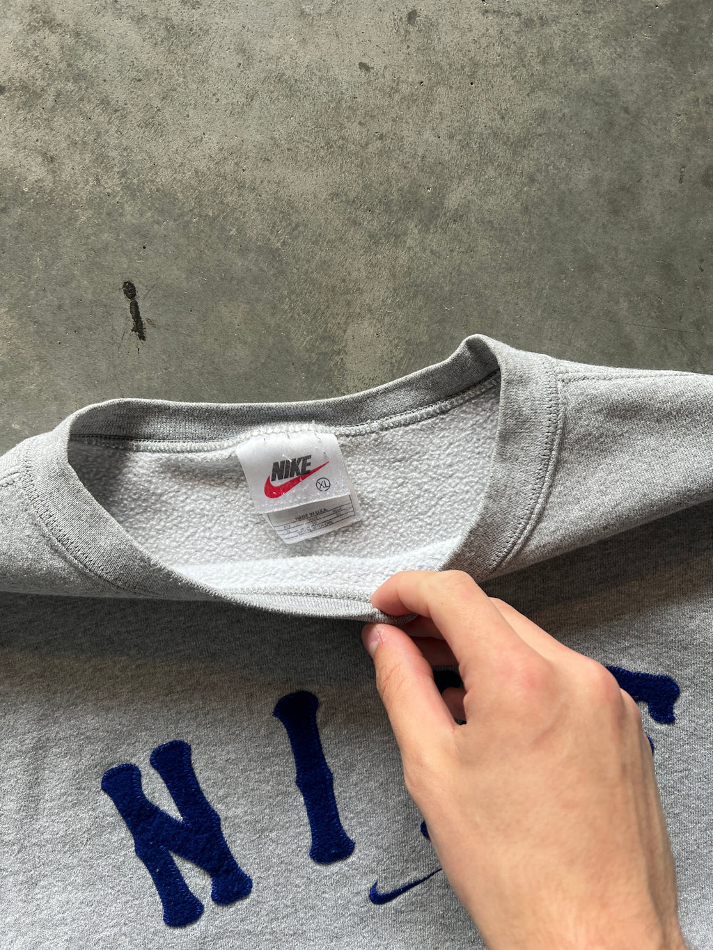 Vintage Distressed Grey Nike Spellout Crew - XL