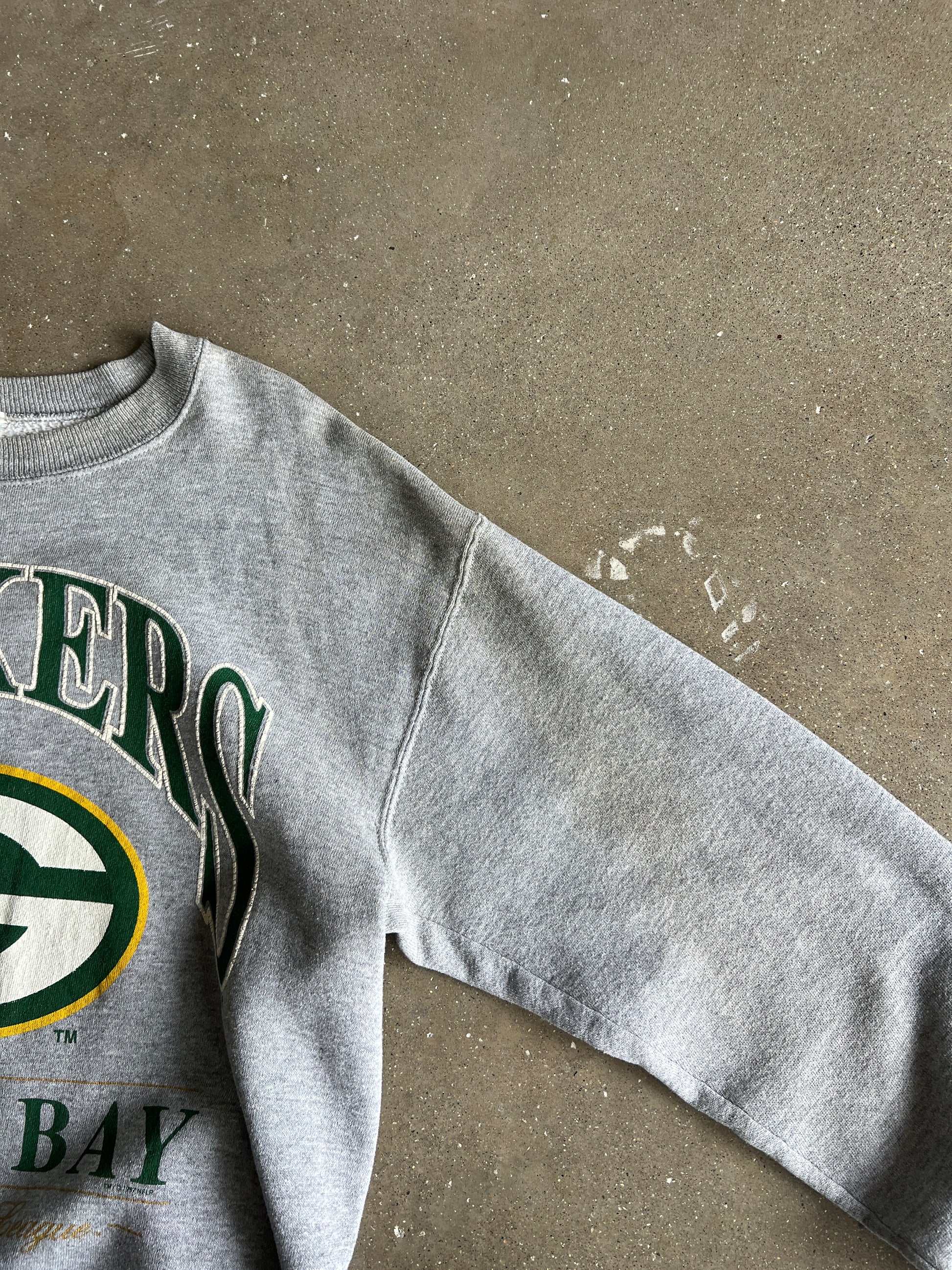 Vintage Grey Green Bay Packers Crew - L