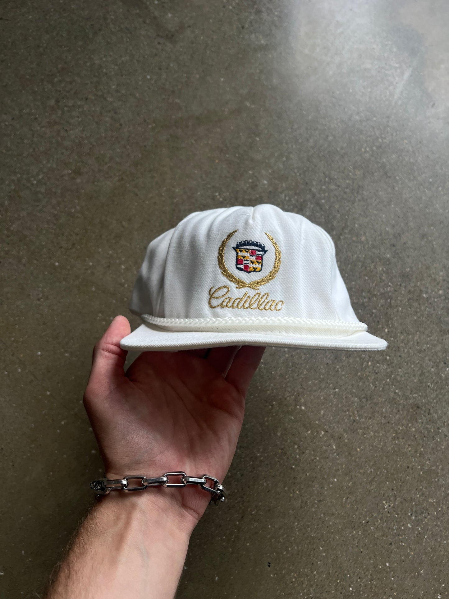 Vintage White Cadillac Brand Hat