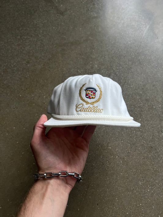 Vintage White Cadillac Brand Hat