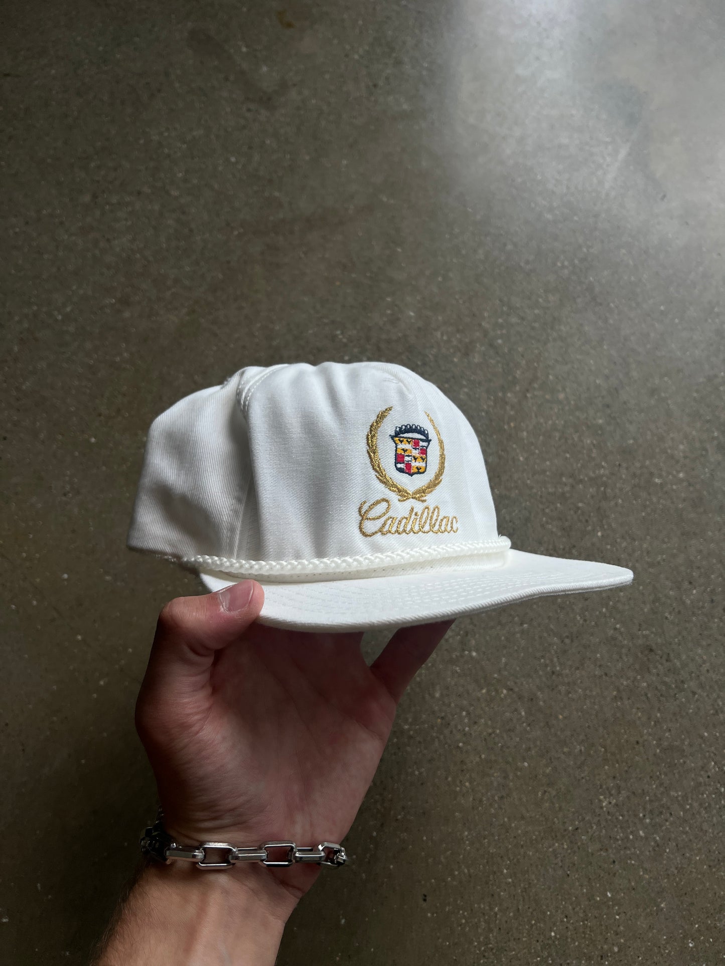 Vintage White Cadillac Brand Hat