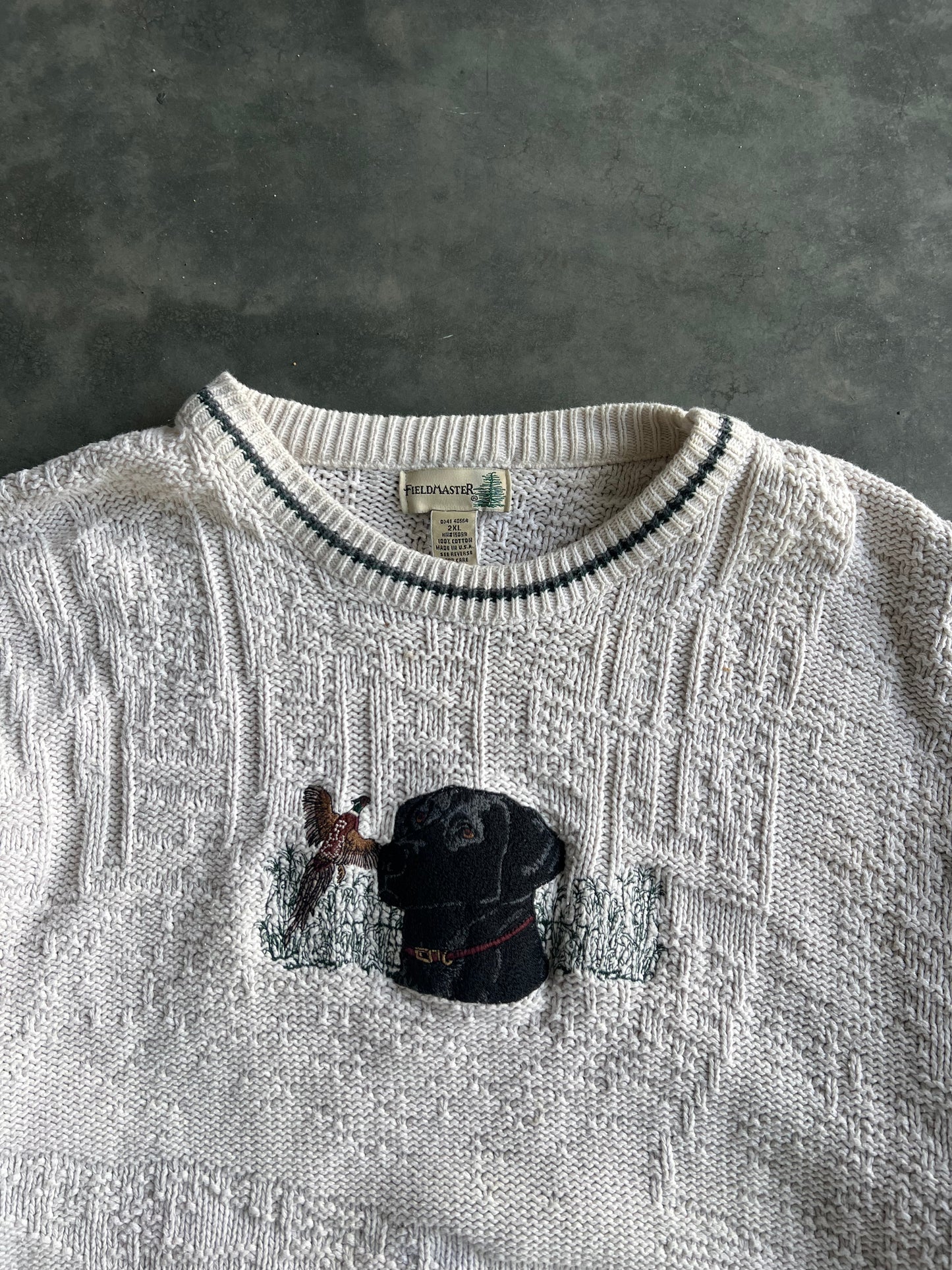 Vintage White Labrador Knit Sweater - XXL