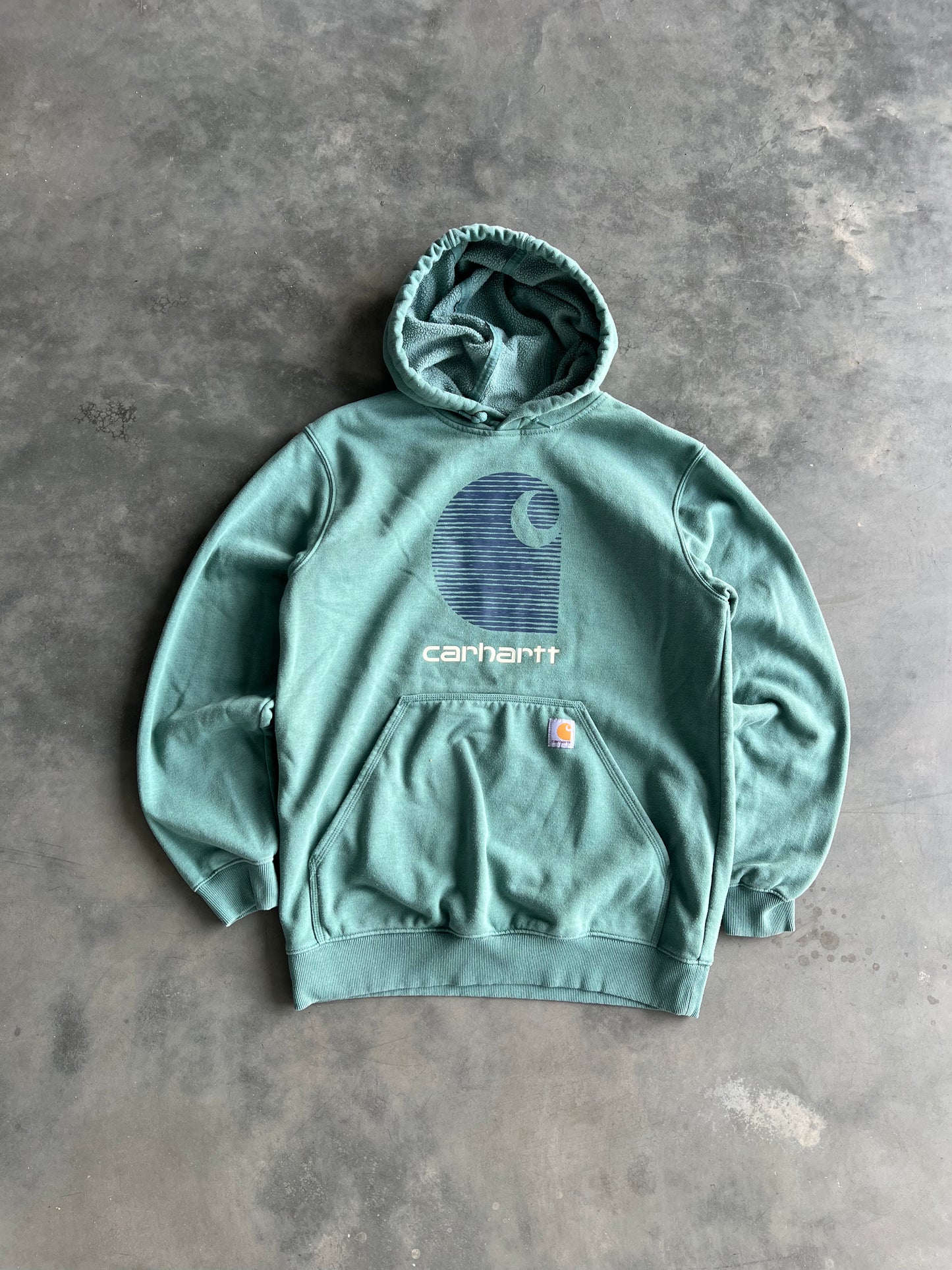 Vintage Teal Blue Carhartt Spellout Hoodie - M