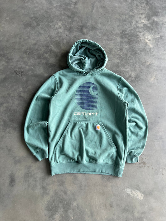 Vintage Teal Blue Carhartt Spellout Hoodie - M