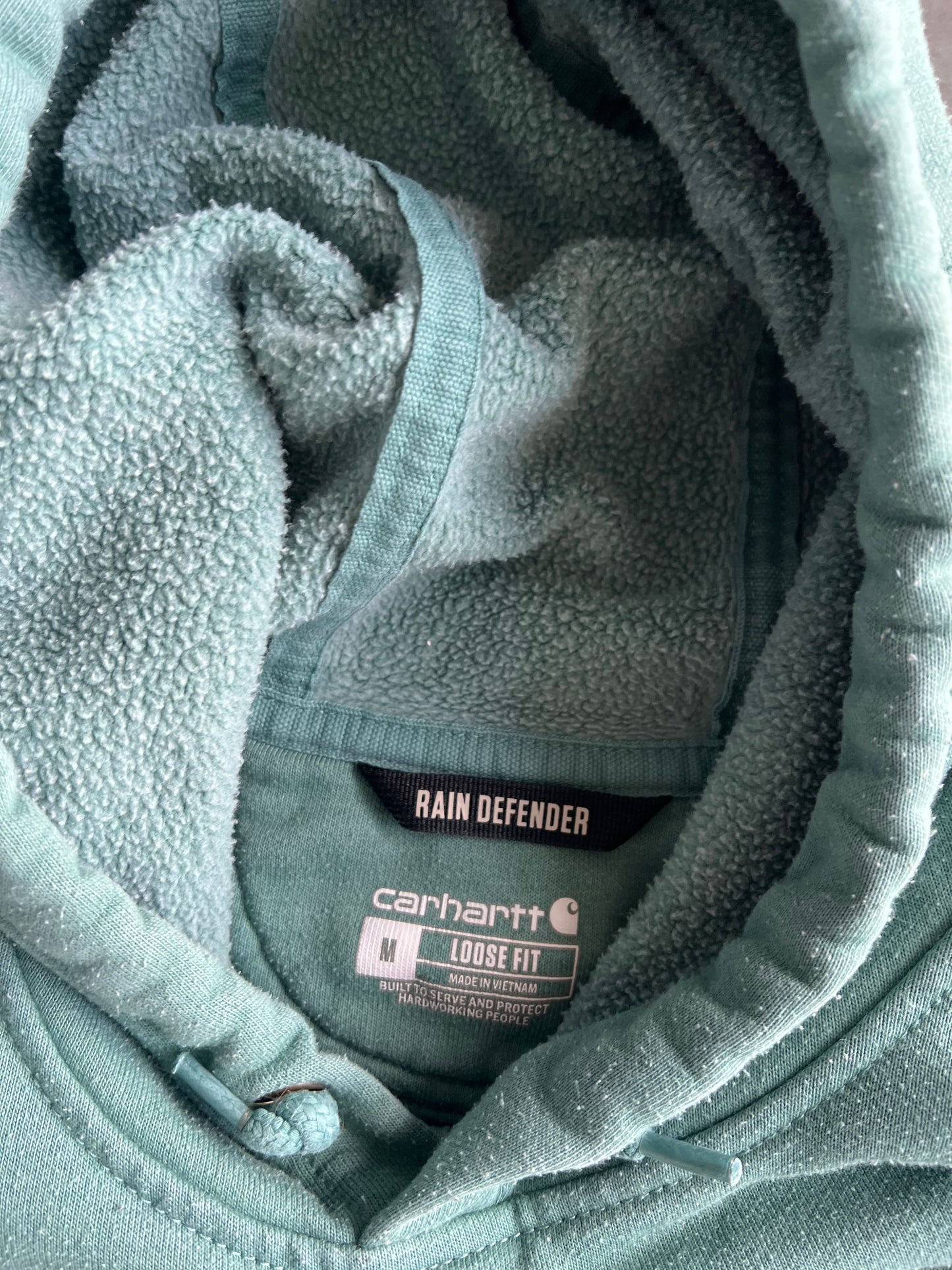 Vintage Teal Blue Carhartt Spellout Hoodie - M