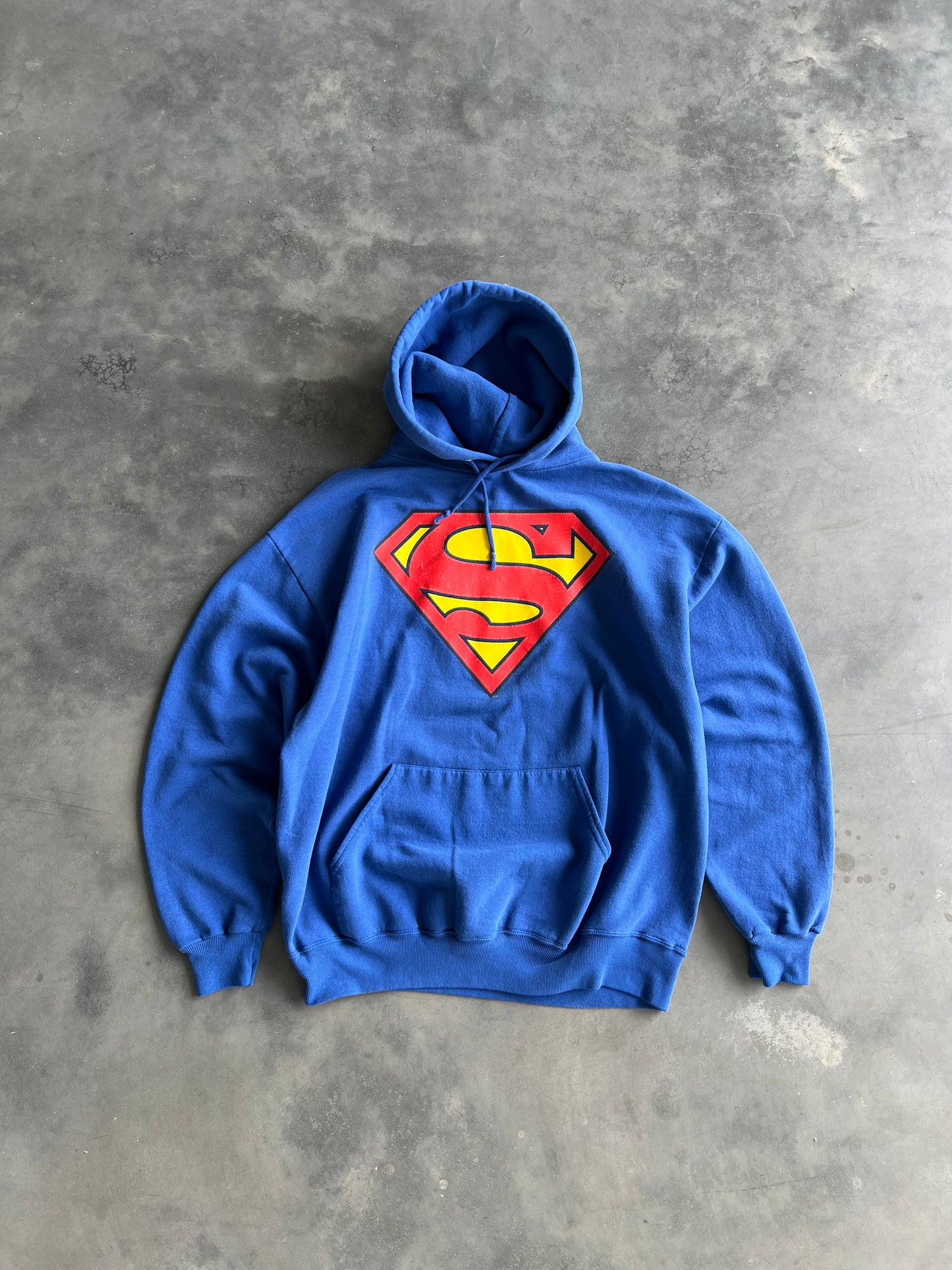 Vintage 90s Blue Superman Logo Hoodie - L