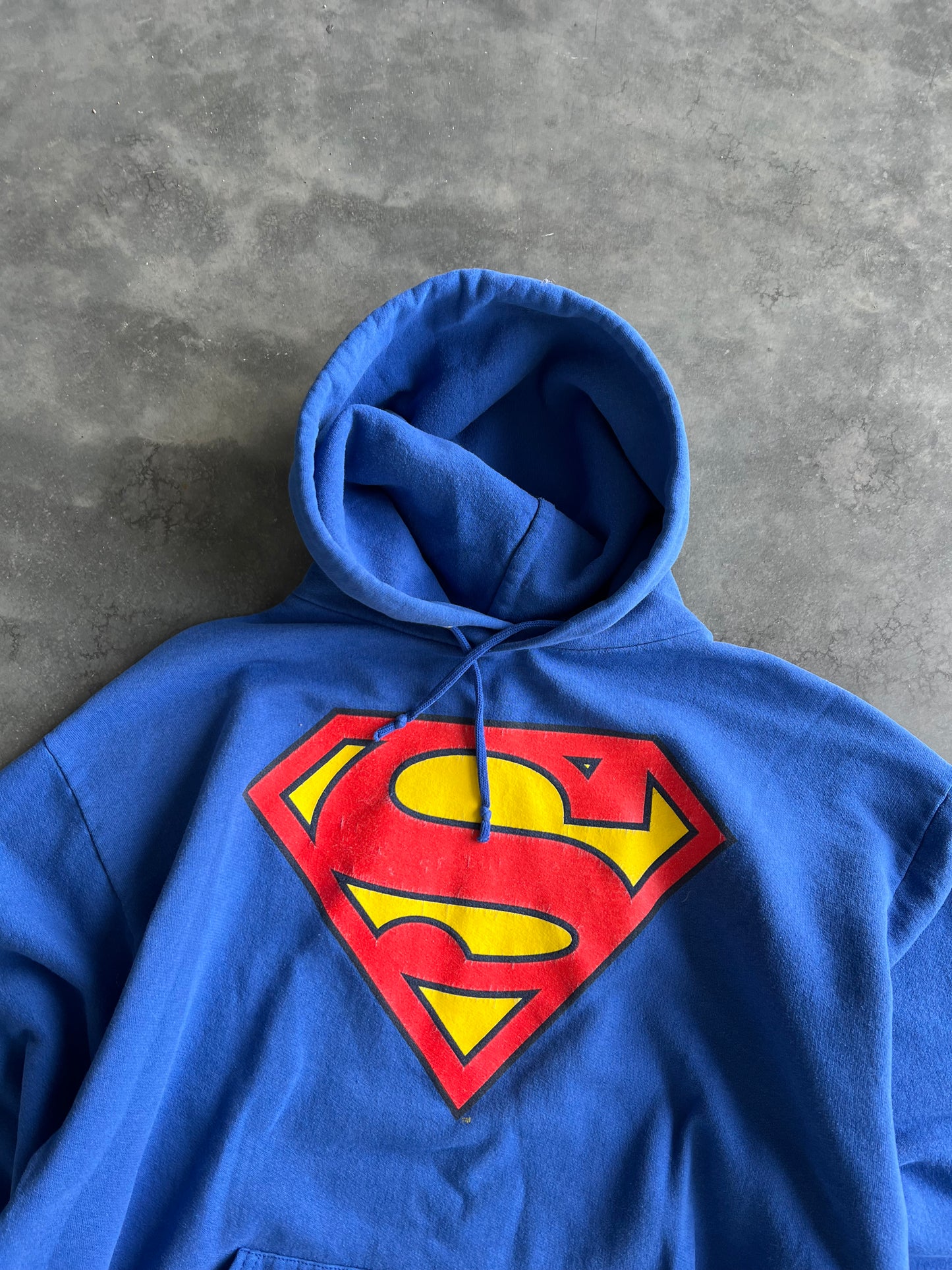 Vintage 90s Blue Superman Logo Hoodie - L