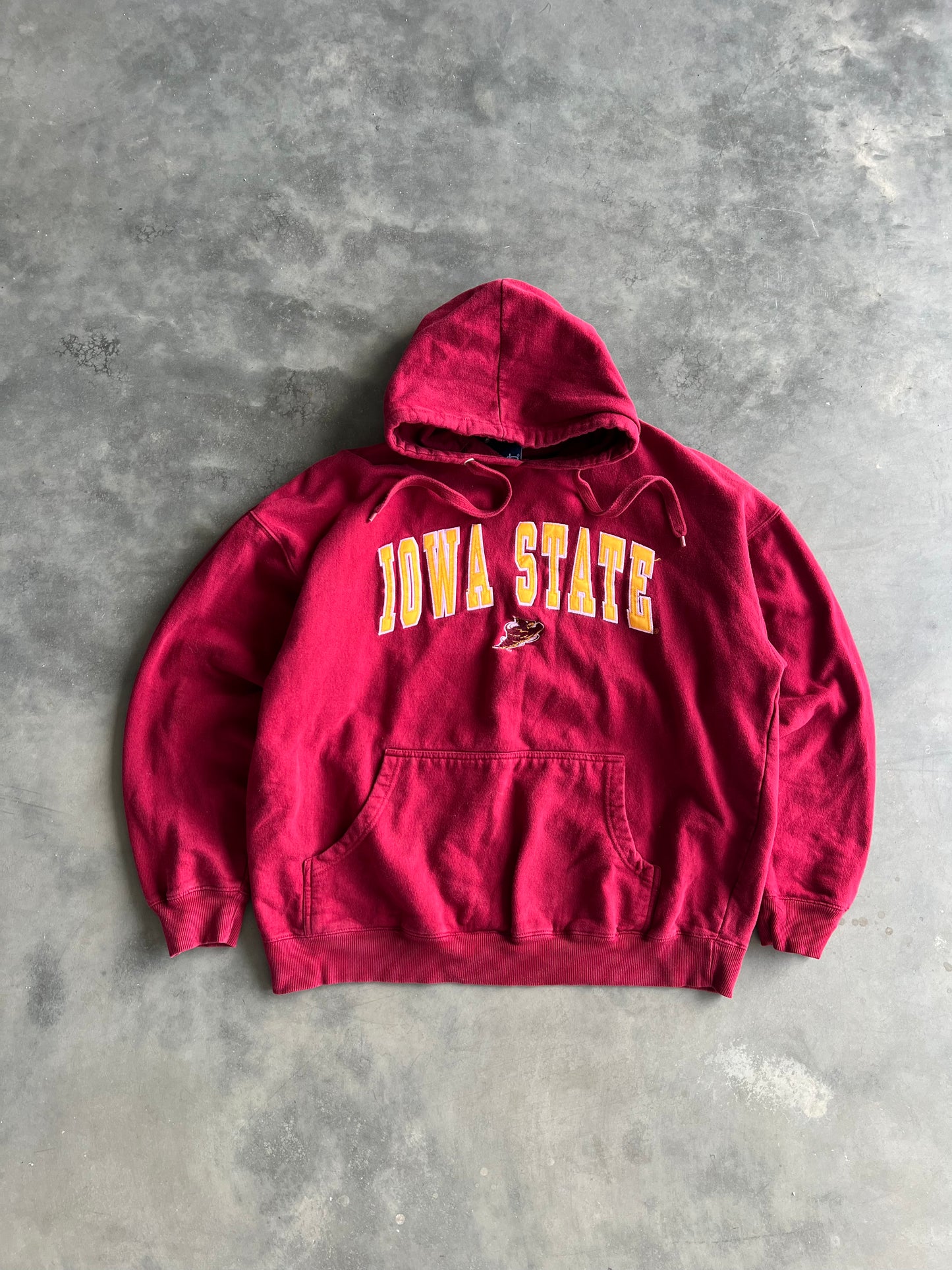 Vintage Red Iowa State Spellout Hoodie - M