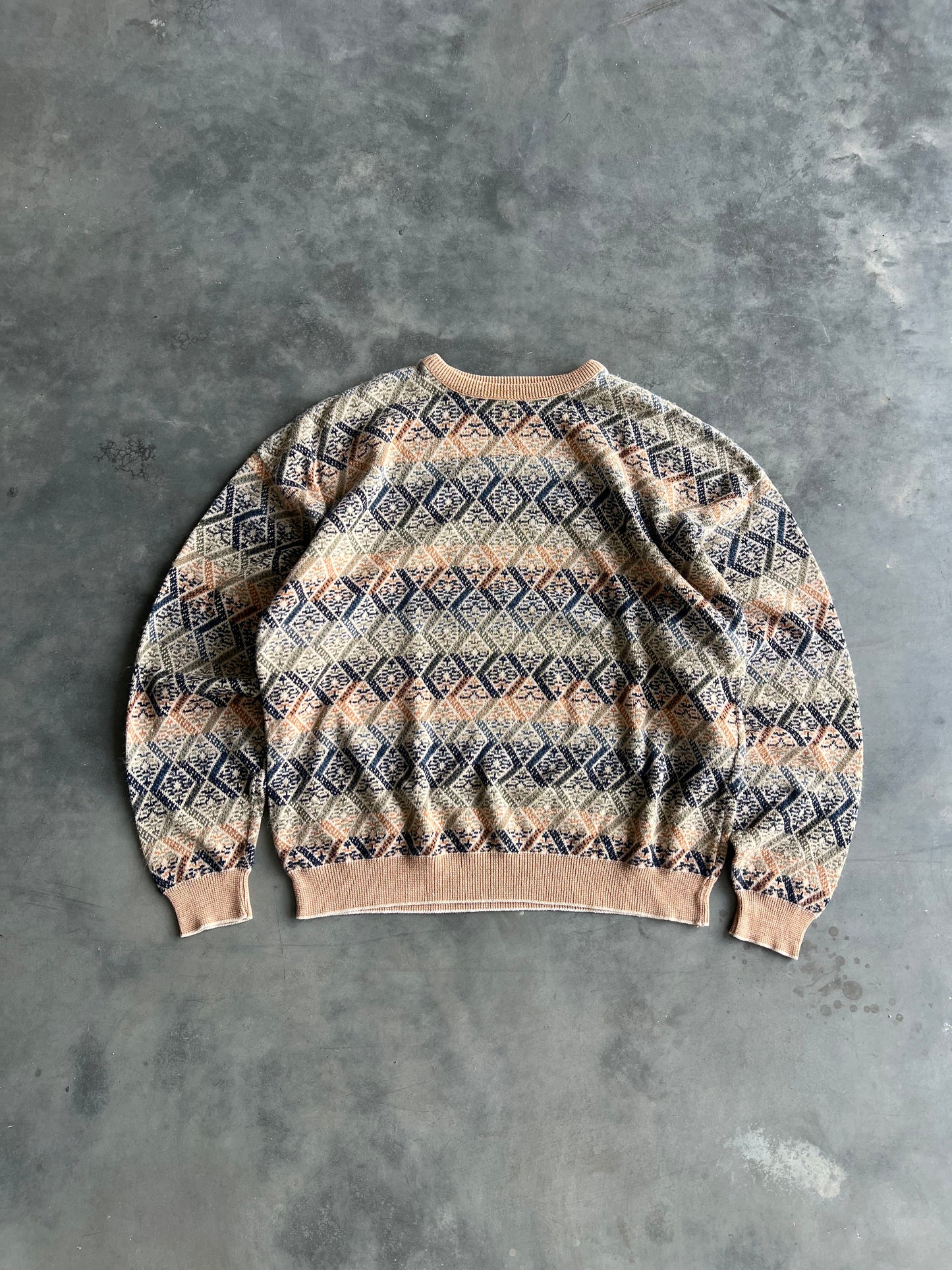 Vintage Cable Knit Stripped Orange Sweater - XL