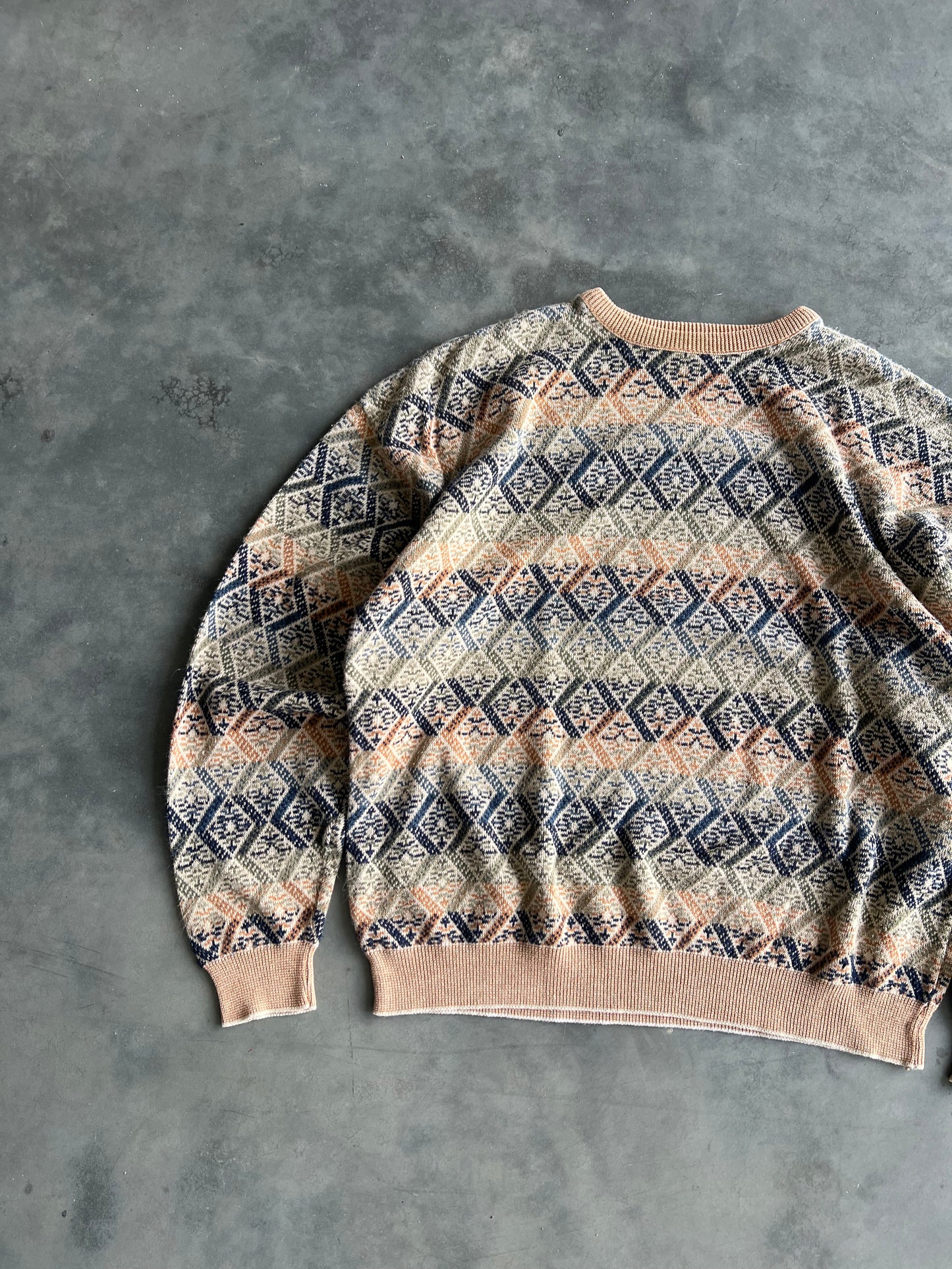 Vintage Cable Knit Stripped Orange Sweater - XL