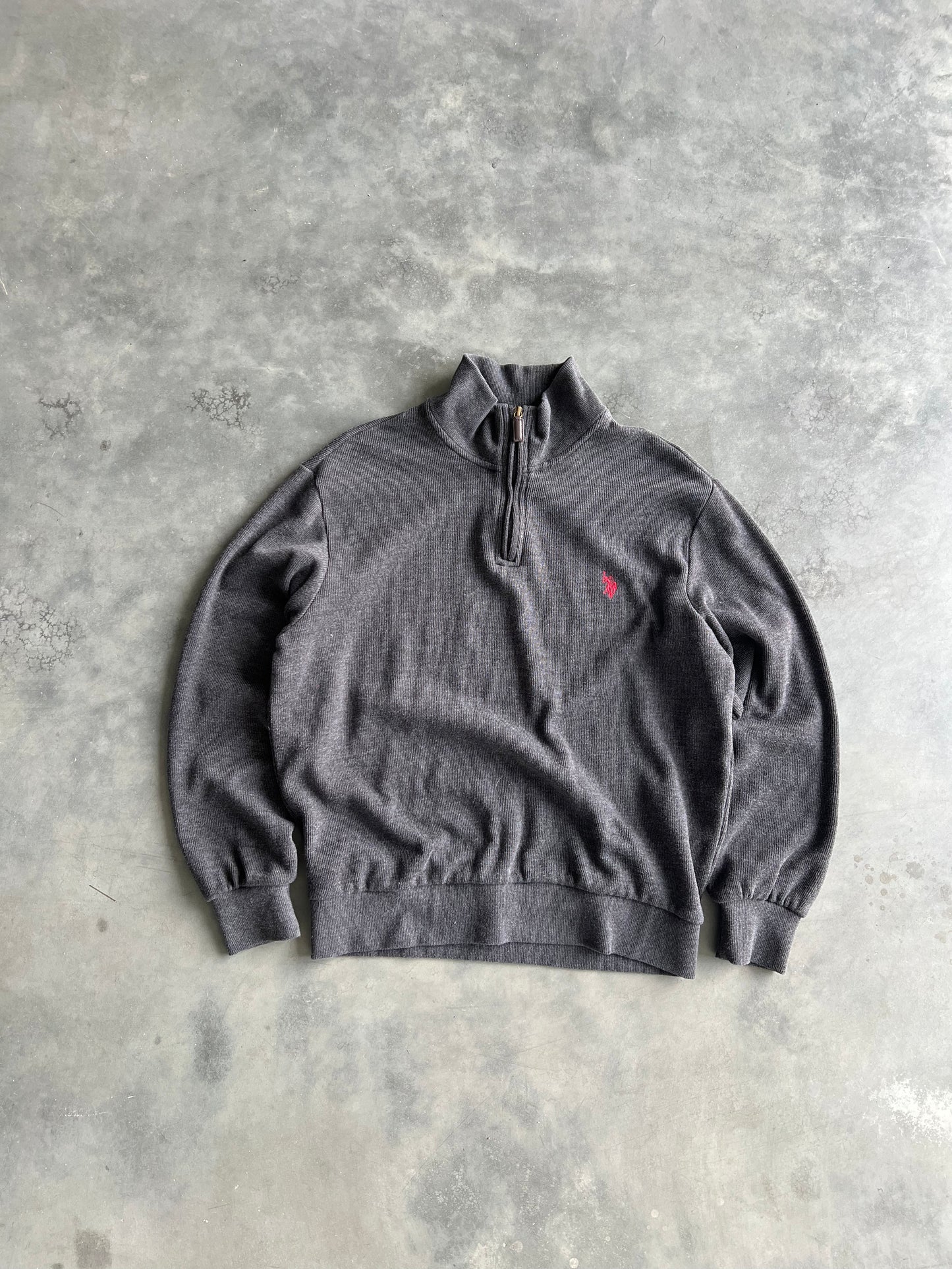 Vintage Grey Polo Quarter Zip Sweater - M