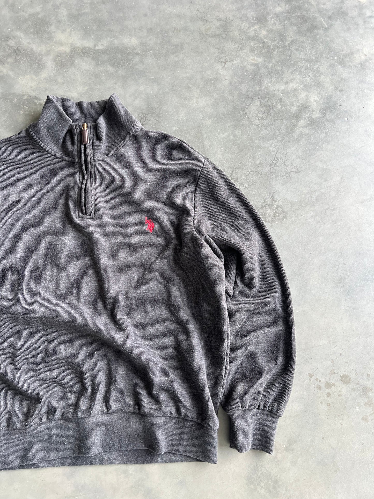Vintage Grey Polo Quarter Zip Sweater - M