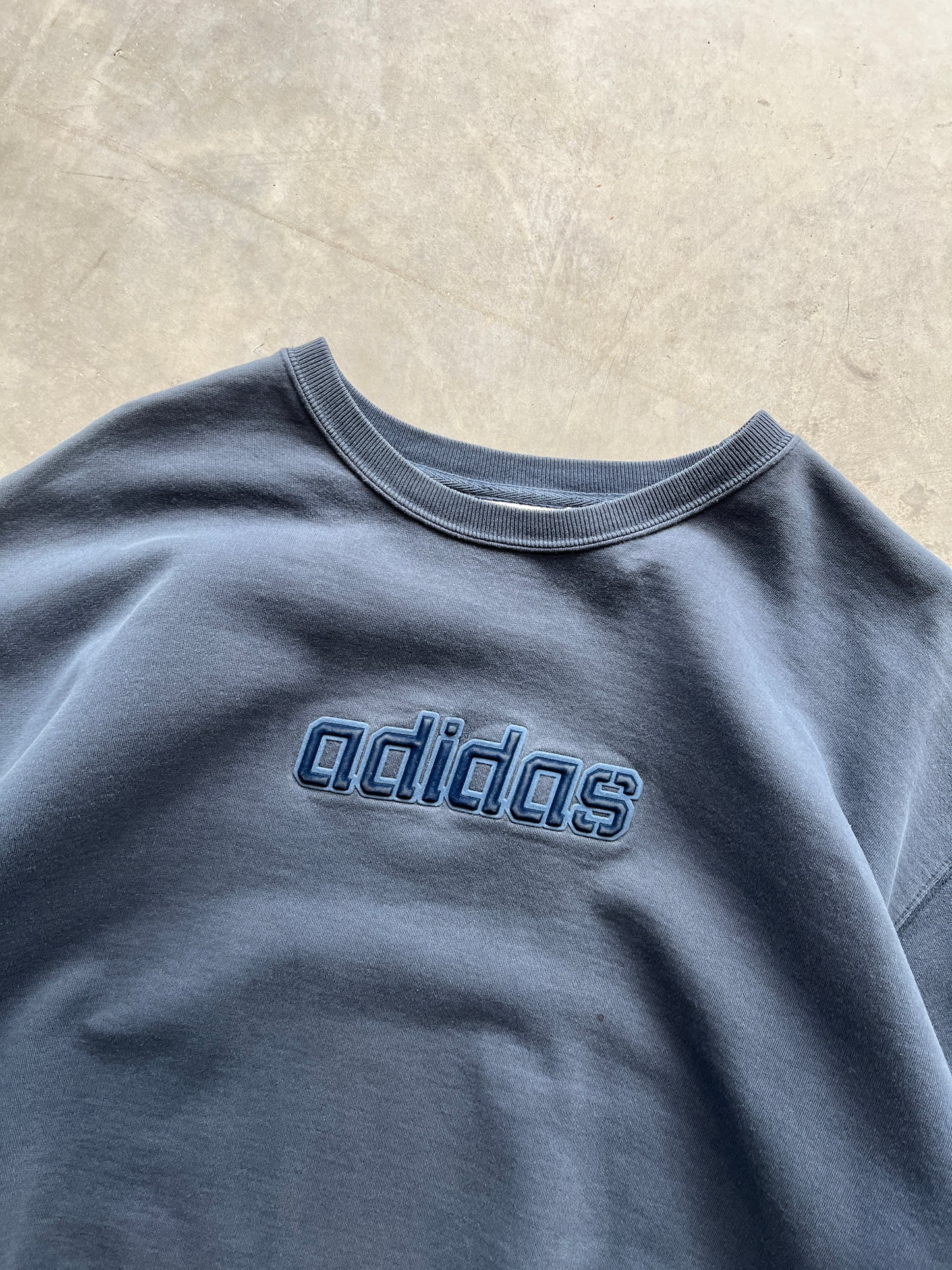 Vintage Navy Adidas Spellout Crew -XXL