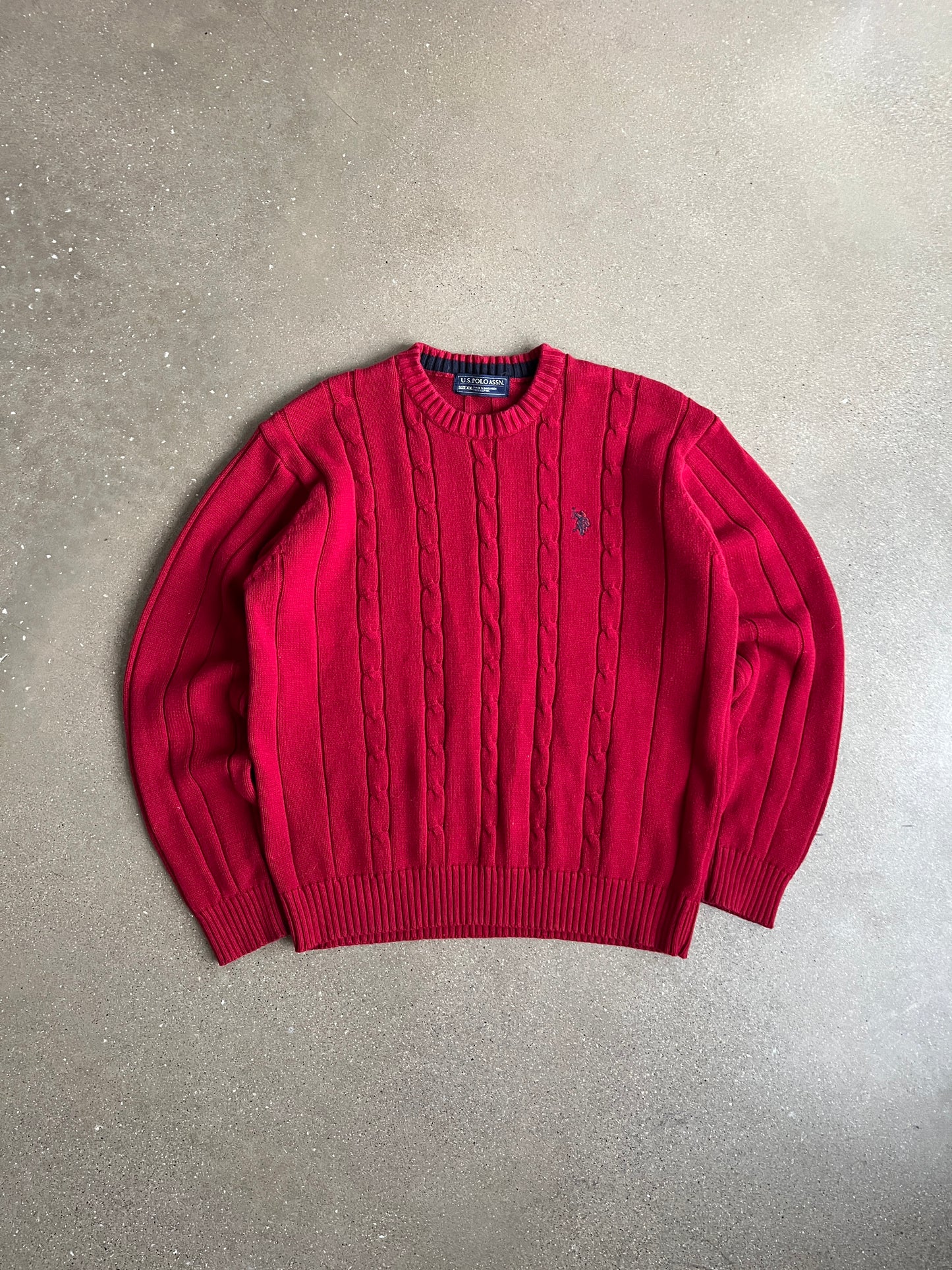 Vintage Cherry Red Polo Sweater - XL