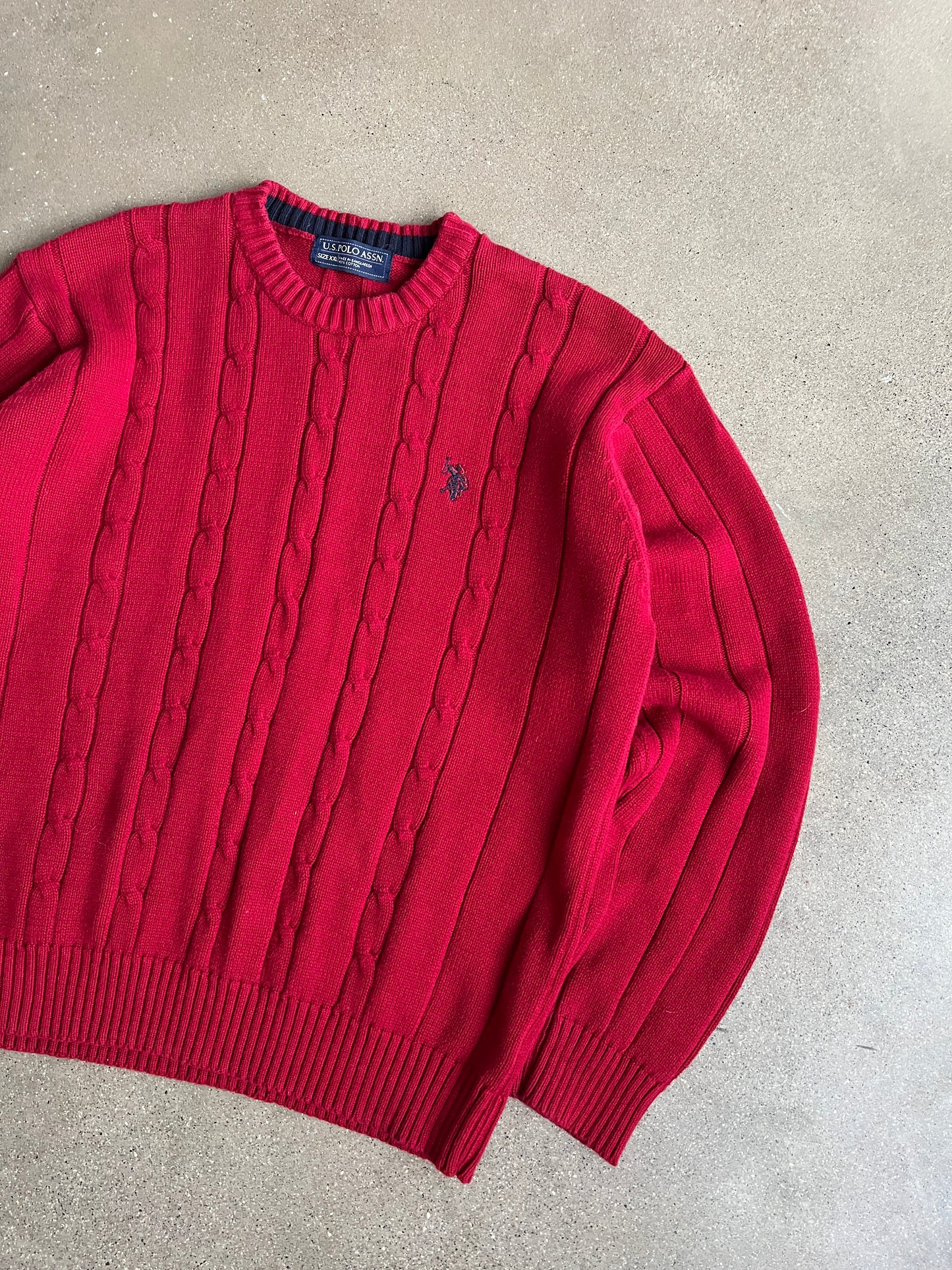 Vintage Cherry Red Polo Sweater - XL