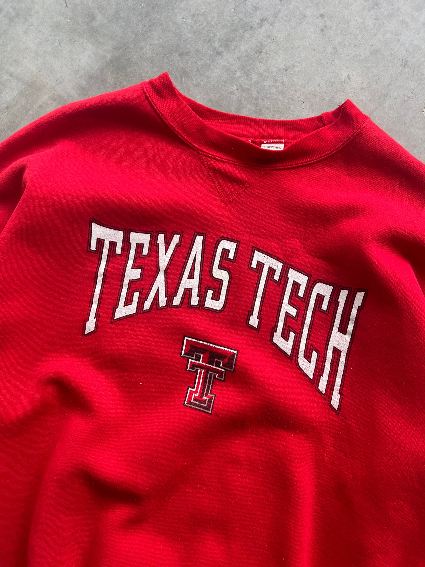 Vintage Red Texas Tech Spellout Crew - XXL