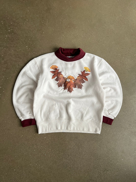 Vintage White Fall Leaves Sweatshirt - M