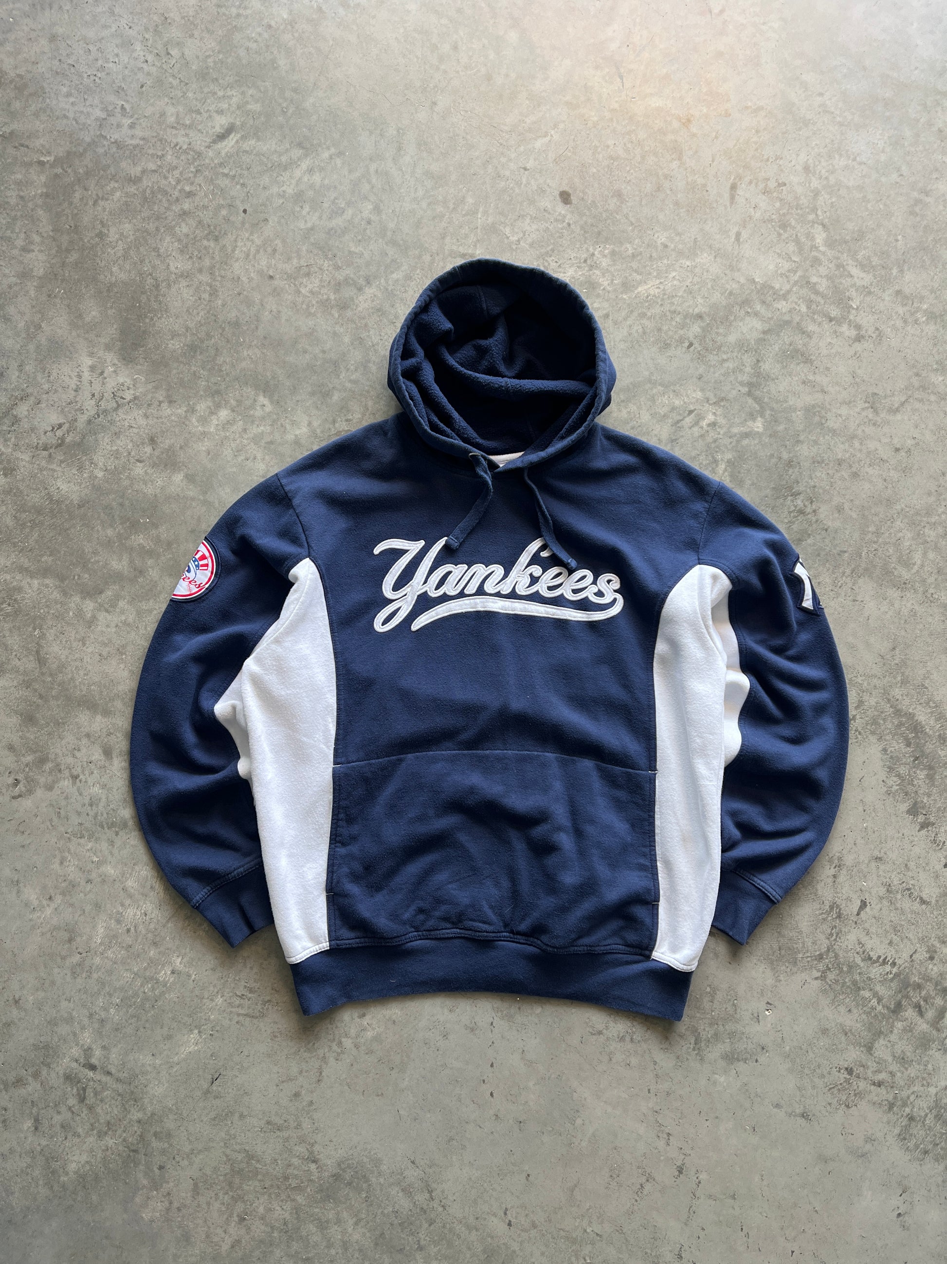 Vintage Navy NY Yankees Spellout Hoodie - XL